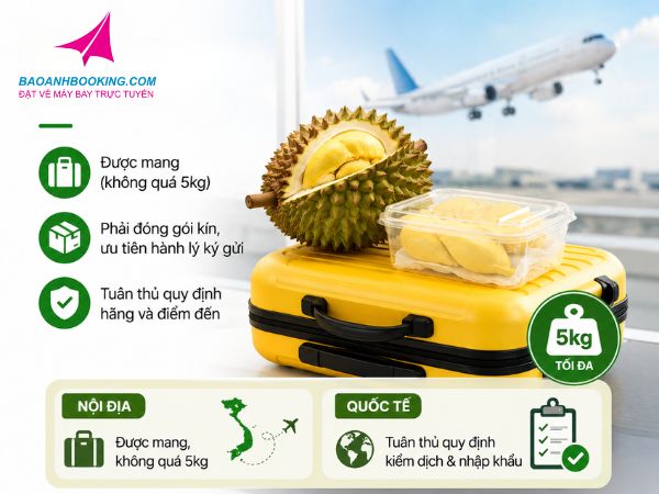 Được mang tối đa 5kg sầu riêng